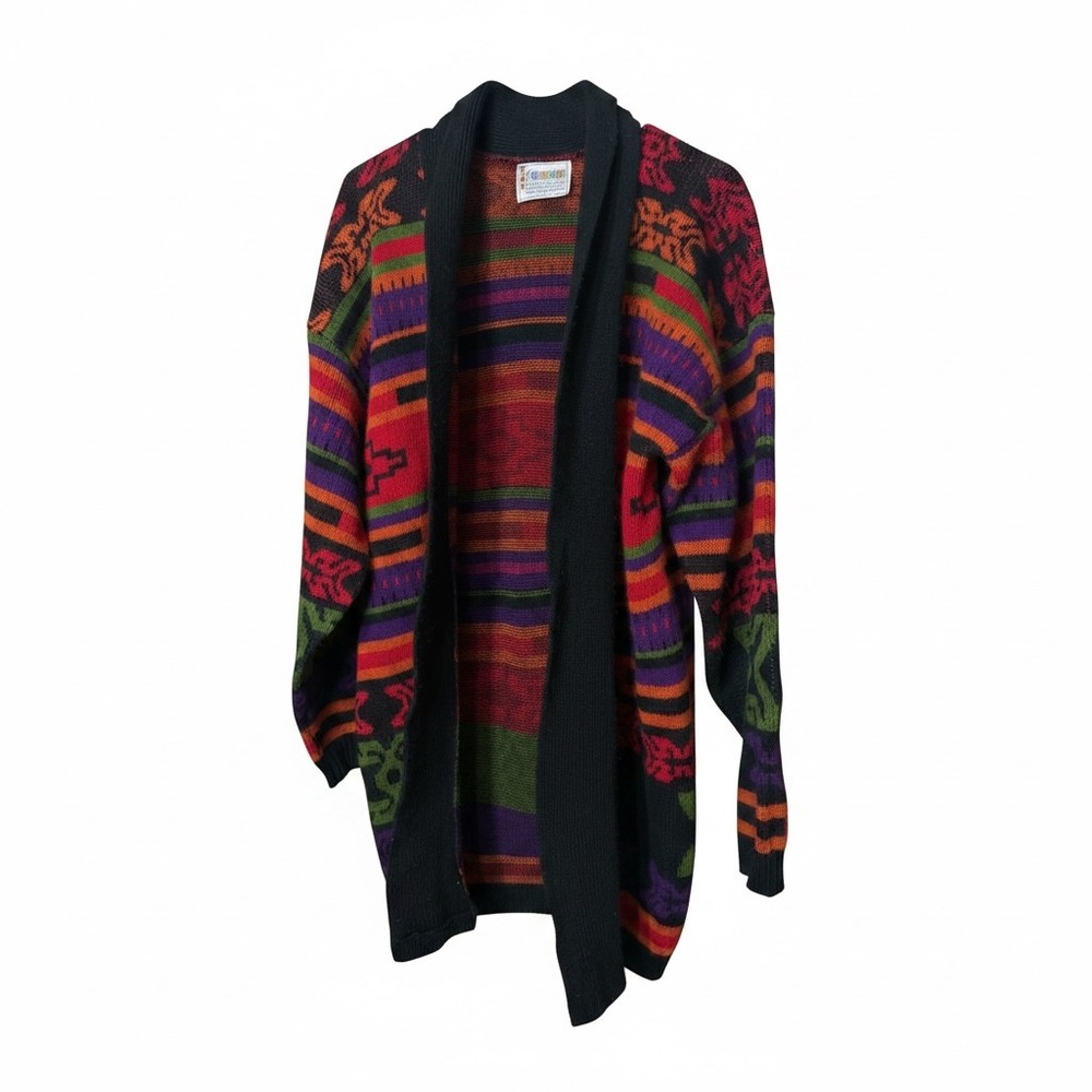 Vintage Hot Cashews‎ Multi Color Geometric Shawl Cardigan Sweater USA Made